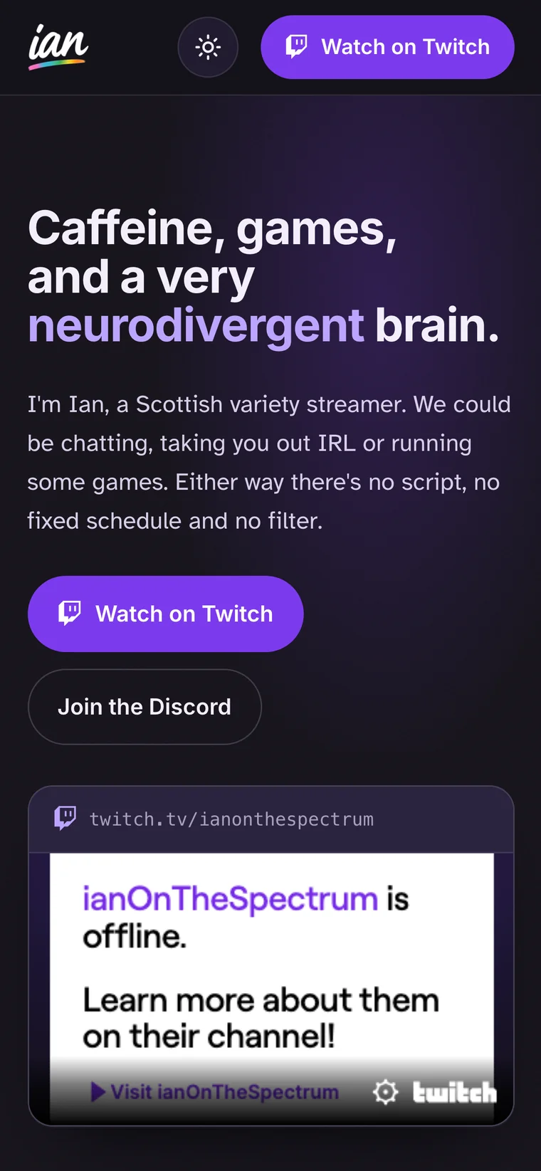 Example streamer site, Ian on the Spectrum